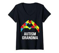 Mujer Autism Grandma Mes de Concienciación sobre el Autismo Camiseta Cuello V