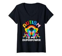 Mujer Autism Is My Superpower - Rompecabezas de concienciación sobre el Autismo Camiseta Cuello V