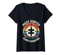 Mujer Autism Piece Hunter Siempre Busca la Conciencia de los Rompecabezas Retro Camiseta Cuello V
