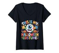 Mujer Autism Puzzle Eyeball Halloween Costume Cartoon Art Camiseta Cuello V