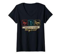 Mujer Autismo Conciencia Química ASD Diversión Discapacidad Tabla Periódica Camiseta Cuello V