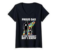 Mujer Autismo Concientización Padre Hijo Autista - Orgulloso Autismo Papá Hijo Camiseta Cuello V