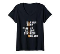 Mujer Autismo Darwin Jung Newton Edison Einstein Newton Mozart Camiseta Cuello V