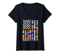 Mujer Autismo Hermano Autismo Concientización Autista Familia Regalo Camiseta Cuello V