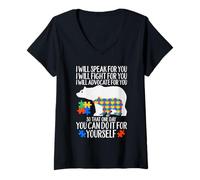 Mujer Autismo Mama Bear I Will Speak Fight Advocate For You Camiseta Cuello V