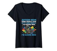 Mujer Autismo Mamá Estoy Elevando a Mi Héroe Concientización sobre el Autismo Camiseta Cuello V