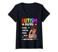 Mujer Autismo Mamá Irrompible Fuerte Guerrero Especial Valiente Indestru Camiseta Cuello V