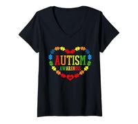 Mujer Autismo Mes Rompecabezas Corazón Autistic Pride Regalo Camiseta Cuello V