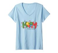 Mujer Autismo Mom Life Colorido Corazón Concientización Diseño Camiseta Cuello V