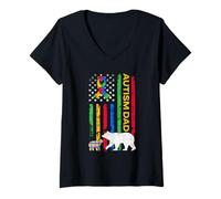 Mujer Autismo Padre Hijo - Papa Bear Autista Niños Niñas Autismo Papá Camiseta Cuello V