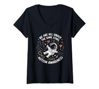 Mujer Autismo Todos estamos bajo las mismas estrellas Astronauta espacial Camiseta Cuello V