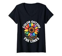 Mujer Autista Autista Autismo Color Outside The Lines Camiseta Cuello V