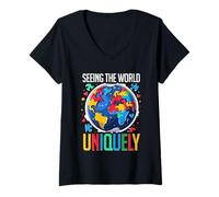 Mujer Autista Autista Autismo See The World Uniquely Camiseta Cuello V