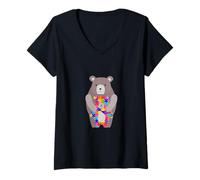 Mujer Autista mamá Oso Lindo Autismo Conciencia Rompecabezas Camiseta Cuello V