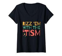 Mujer Autistic Funny Rizz Em with The Tism Retro Autism Camiseta Cuello V