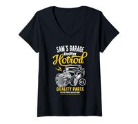 Mujer Auto clásico Sam's Hotrod Garage Sam Design Camiseta Cuello V