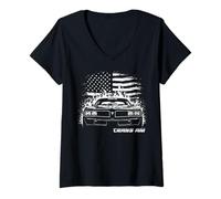 Mujer Auto clásico Trans Am Muscle Car con bandera estadounidense patriótica Camiseta Cuello V