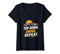 Mujer Auto Convertible Retro de conducción veraniega con tracción de Arriba hacia Abajo Camiseta Cuello V