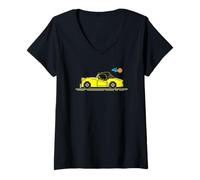 Mujer Auto deportivo amarillo británico Triumph TR3 TR 3 de dibujos animados de 8 bits Camiseta Cuello V