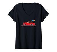 Mujer Auto deportivo rojo británico Triumph TR3 TR 3 de dibujos animados de 8 bits Camiseta Cuello V