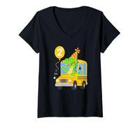 Mujer Autobús Escolar de Dinosaurio de 2 años de Edad, Conductor T-Rex Camiseta Cuello V