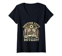 Mujer Automóviles de Recuerdo de Motor City Detroit Michigan Detroit Camiseta Cuello V