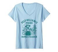 Mujer Autosuficiencia Homesteader Orgullo Agricultura Rural Vida Lenta Camiseta Cuello V