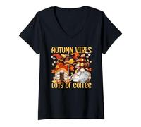 Mujer Autumn Coffee Gnomes For Women For Fall and Coffee Lover Camiseta Cuello V