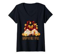 Mujer Autumn Gnomes Couple with Pumpkins For Women Happy Fall Yall Camiseta Cuello V