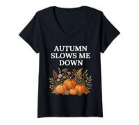 Mujer Autumn Slows Me Down Pumpkin Fall Cottagecore Cosecha acogedora Camiseta Cuello V