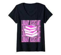 Mujer Auxiliar de Biblioteca Amante de los Libros Camiseta Cuello V