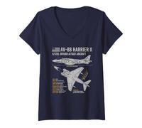 Mujer AV-8B Harrier II Avión de Guerra, Hechos Camiseta Cuello V