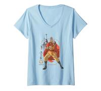 Mujer Avatar Aang Air Nomad Action Pose Anime Movie Camiseta Cuello V