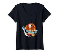 Mujer Avatar Aang Elementos de flexión Agua Fuego Aire Tierra Pose Resplandor Camiseta Cuello V