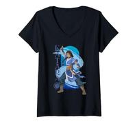 Mujer Avatar Aang Katara Water Bending Action Pose Anime Movie Camiseta Cuello V