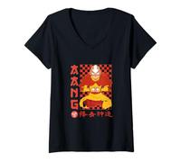 Mujer Avatar: The Last Airbender Aang Red Checkerboard Design Camiseta Cuello V