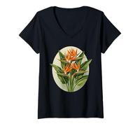 Mujer Ave del paraíso Flor Corazón Sudáfrica Patrón Camiseta Cuello V