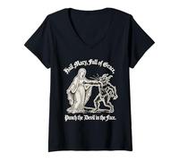 Mujer Ave María - Dicho católico Divertido Camiseta Cuello V