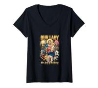 Mujer Ave María Nuestra Señora Santísima Madre Rosario Católico Camiseta Cuello V