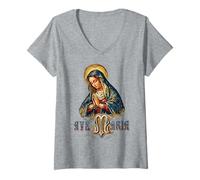 Mujer Ave Maria Schubert Misa Latina Beata Madre María Católica Camiseta Cuello V