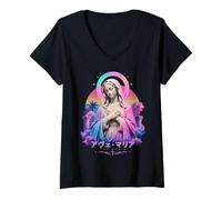 Mujer Ave Maria Virgen María Vaporwave Estatua Art Studio Design Camiseta Cuello V