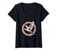 Mujer Ave Volando en círculo Vintage Camiseta Cuello V