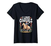 Mujer Aventura a caballo I Love Cowgirls Rider Camiseta Cuello V