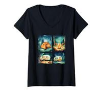 Mujer Aventura de camping bajo las estrellas Exploración Camiseta Cuello V