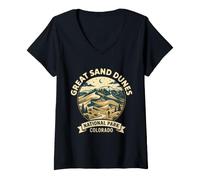 Mujer Aventura en el Parque Nacional de Las Grandes Dunas Camiseta Cuello V