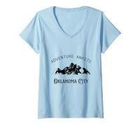 Mujer Aventura Espera Vacaciones Oklahoma City Travel Camiseta Cuello V