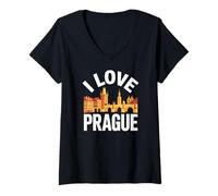 Mujer Aventura histórica I Love Prague Cityscape Charm Camiseta Cuello V