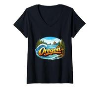 Mujer Aventura oceánica Paisaje costero de Oregon Camiseta Cuello V