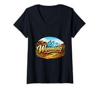 Mujer Aventura paisajística en la Frontera de la montaña Camiseta Cuello V