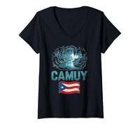 Mujer Aventura turística en la Ciudad de Camuy, Puerto Rico Camiseta Cuello V